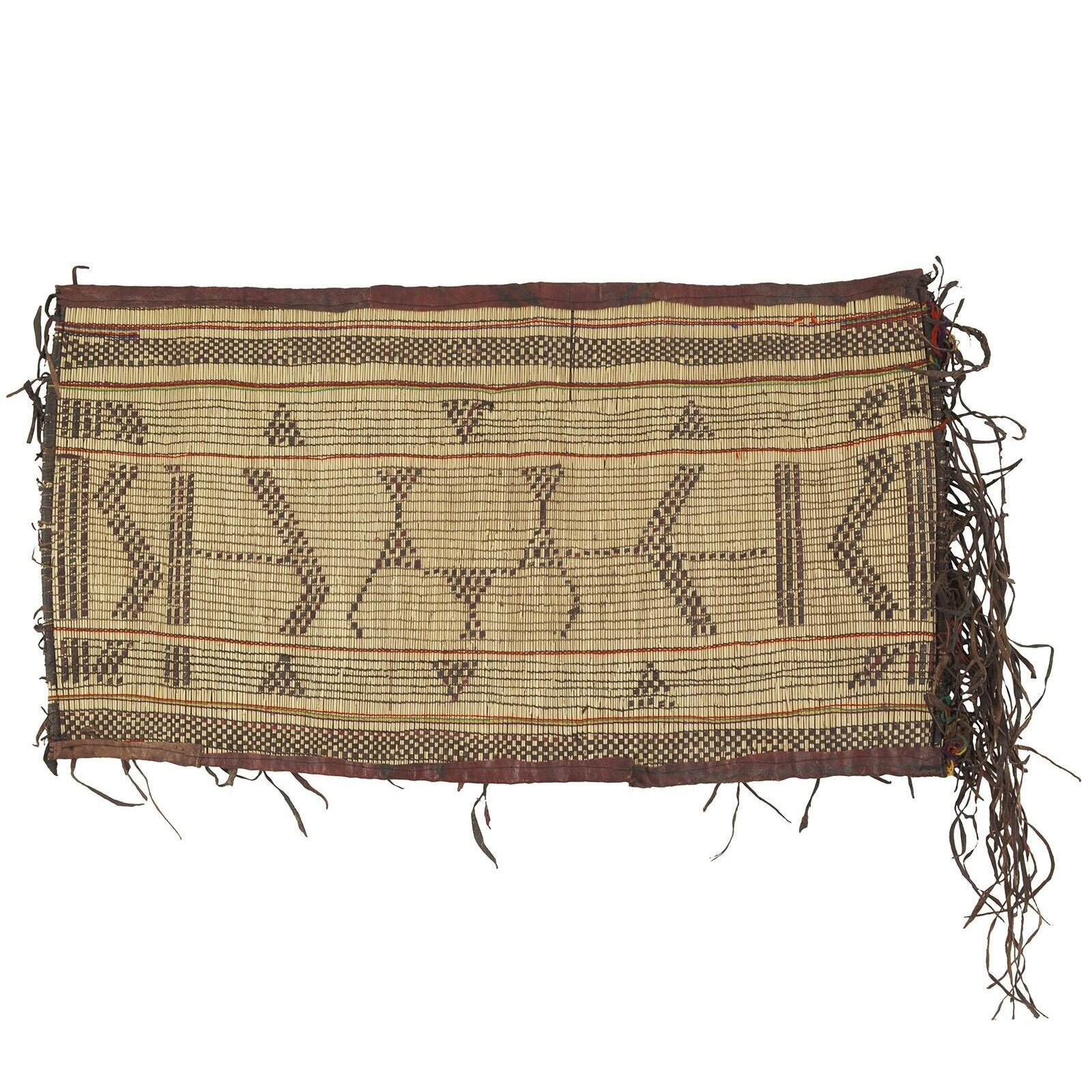 Nomadic Tuareg Straw and Leather Mat – Ethnic Geometric Carpet