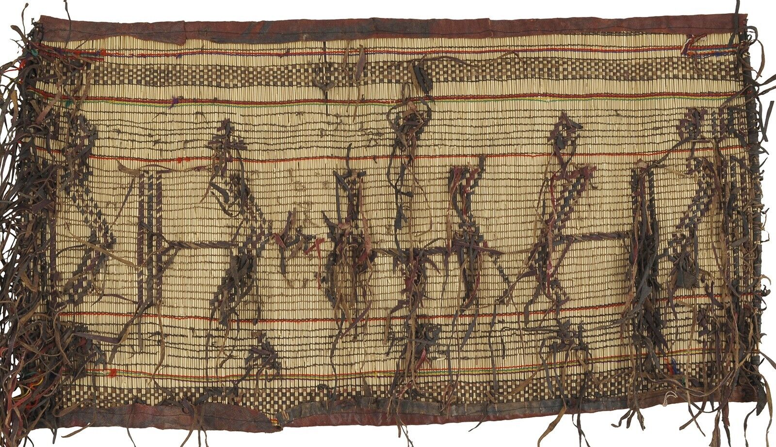 Nomadic Tuareg Straw and Leather Mat – Ethnic Geometric Carpet