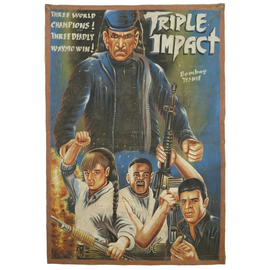 Triple Impact Action - Original Ghanaian Hand-Painted Movie Poster