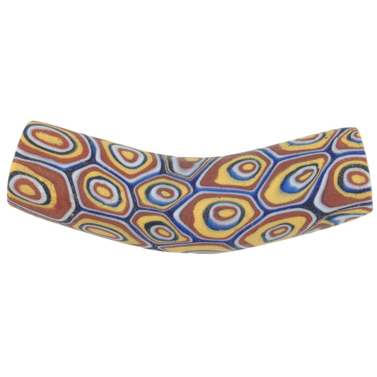 Antique Elbow Millefiori Venetian Mosaic Glass Trade Bead, 40X10Mm