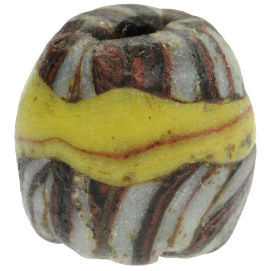 Rare Antique Islamic Banded Folded Glass Bead, Fustat 10X10Mm
