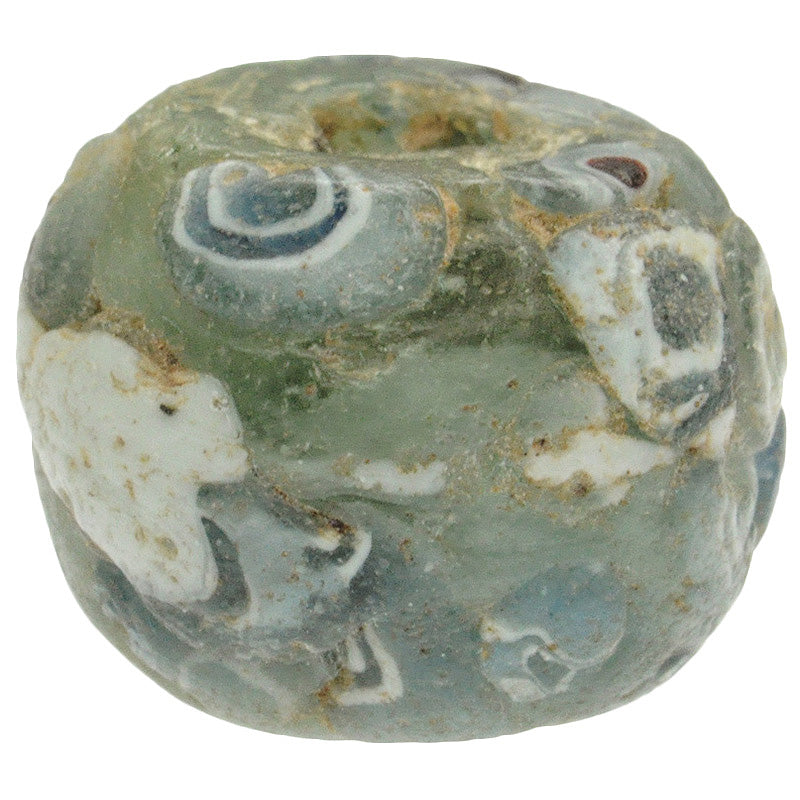 Old Islamic Mosaic Glass Bead 1200 Ad - Fustat Banded Trade Bead - close-up