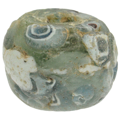 Old Islamic Mosaic Glass Bead 1200 Ad - Fustat Banded Trade Bead - close-up