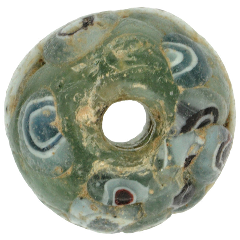 Old Islamic Mosaic Glass Bead 1200 Ad - Fustat Banded Trade Bead - zoomed-in detail