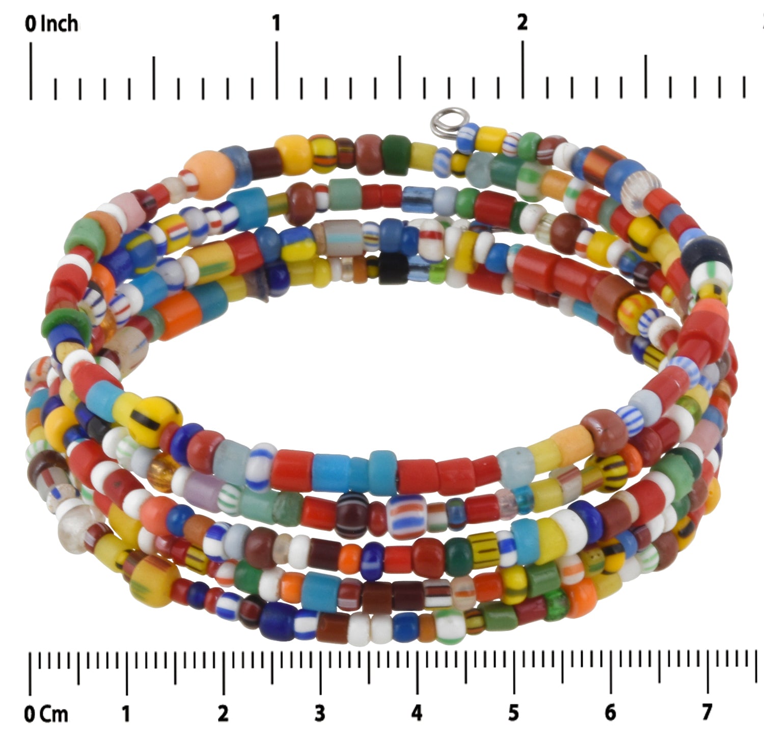 Old African "Christmas" Glass Trade Beads Bracelet And Earrings Memory Wire Boho - angled shot