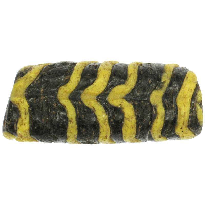 Rare Black & Yellow Fustat Islamic Glass Bead - 1200 Ad - close-up