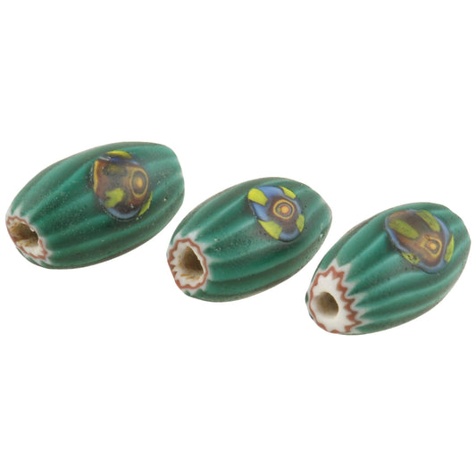 Rare 4-Layer Green Chevron Venetian Beads With Murrine - Antique