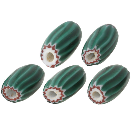 Large Green 4-Layer Venetian Chevron Beads - Antique 15Mm Set