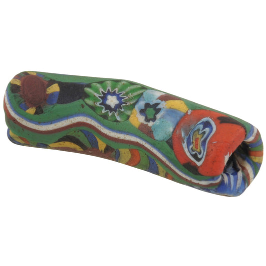Very Rare Antique Venetian Elbow Millefiori Trade Bead - Multimurrine With Trail Decoration