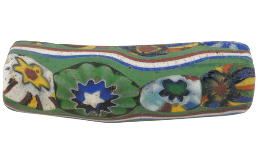 Very Rare Antique Venetian Elbow Millefiori Trade Bead - Multimurrine With Trail Decoration - alternate view