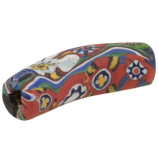 Rare Antique Multimurrine Elbow Millefiori Mosaic Glass Trade Bead, 37Mm