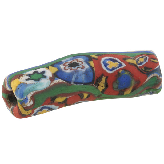 Rare Antique Multimurrine Elbow Venetian Millefiori Mosaic Glass Bead - African Trade