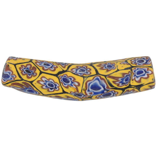 Antique Venetian Millefiori Mosaic Elbow Trade Bead 55X13Mm