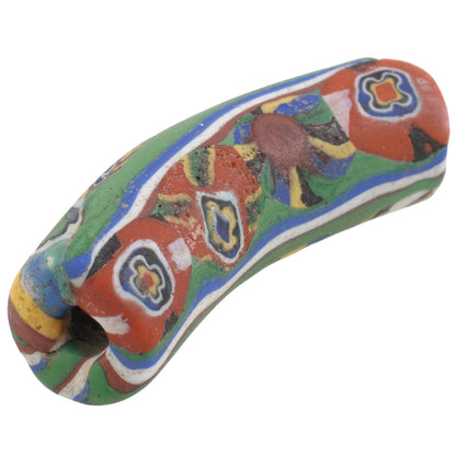 Rare Antique Venetian Elbow Millefiori Mosaic Trade Bead With Trail Decoration