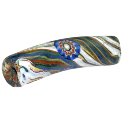 Rare Antique Elbow Millefiori Venetian Mosaic Glass Trade Bead, 40 X 10 Mm