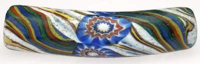 Rare Antique Elbow Millefiori Venetian Mosaic Glass Trade Bead, 40 X 10 Mm - close-up