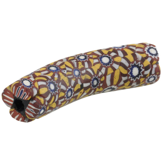 Antique Venetian Elbow Millefiori Mosaic Glass Trade Bead, 45X11Mm