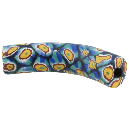 Rare Antique Elbow Venetian Millefiori Mosaic Trade Bead - 40 X 9Mm
