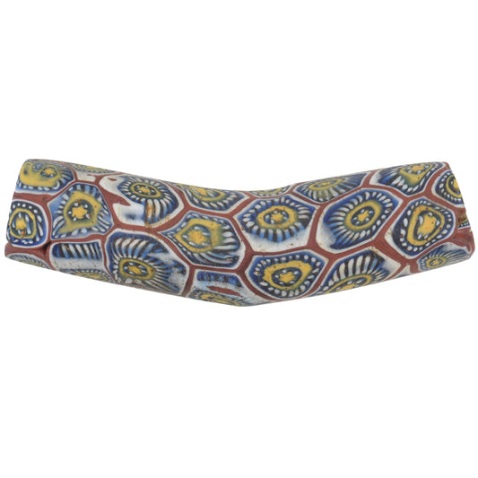 Rare Large Old Elbow Millefiori Venetian Mosaic Glass Trade Bead - Antique African Trade Bead