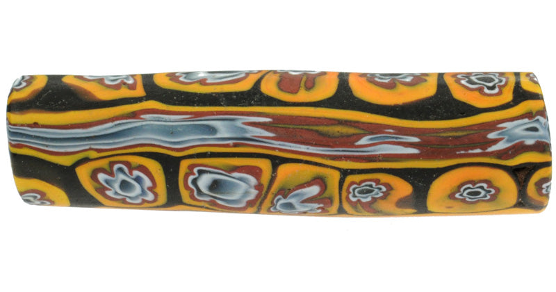 Rare Large Antique Elbow Millefiori Venetian Mosaic Glass Trade Bead - close-up