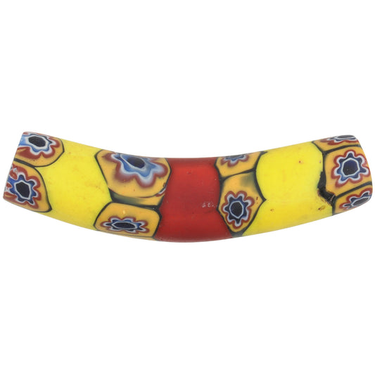 Rare Antique Elbow Millefiori Mosaic Glass Trade Bead, 37Mm - African Trade Bead