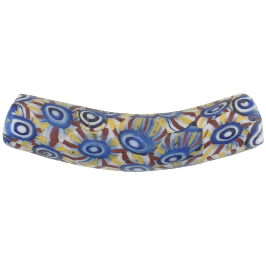 Rare Antique Elbow Millefiori Venetian Mosaic Glass Trade Bead, 36X8Mm