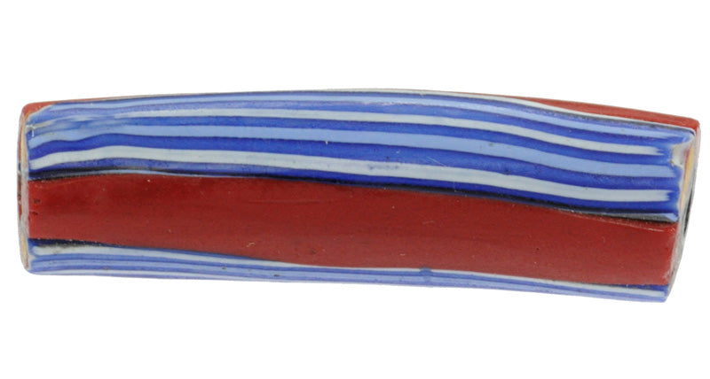 Rare Antique Venetian Elbow Millefiori African Trade Bead, 49X13Mm - close-up