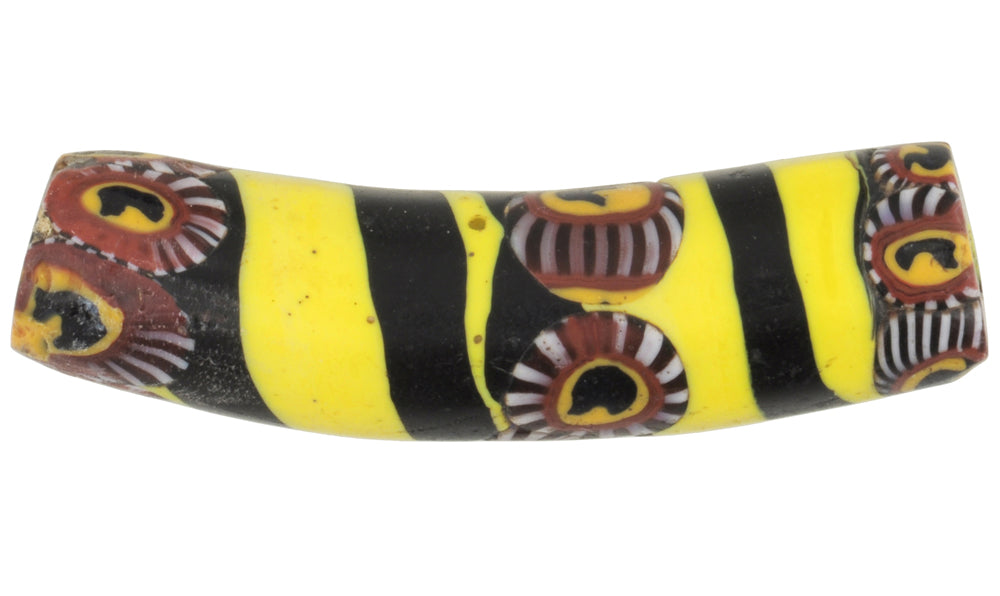 Rare Antique "Murano Bird" Elbow Venetian Millefiori Mosaic Trade Bead, 35X8Mm - close-up
