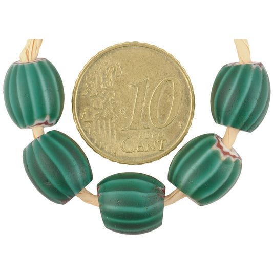 Five Large Green 4-Layer Antique Venetian Chevron Trade Beads