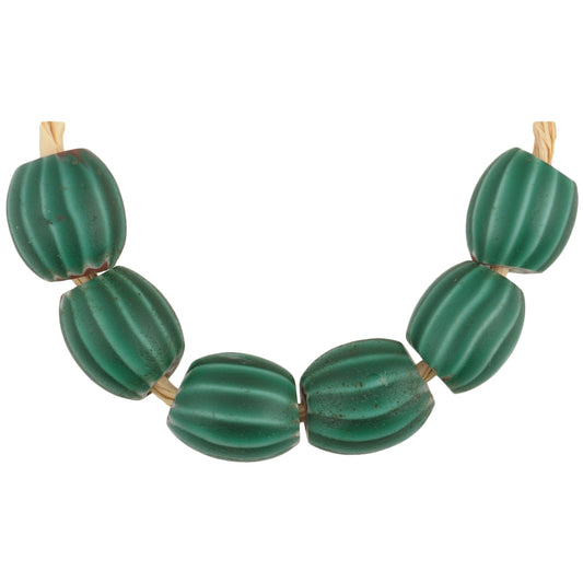 Old 4-Layer Green Chevron Beads - Large Antique Venetian Beads