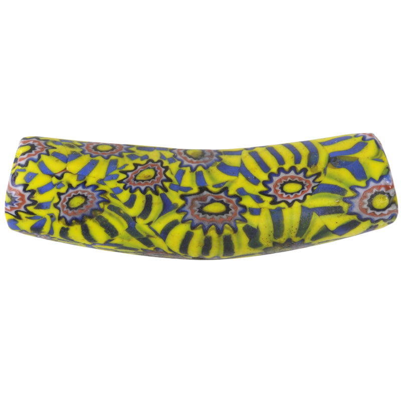 Antique Elbow Venetian Millefiori Mosaic Glass Trade Bead - 32X9Mm