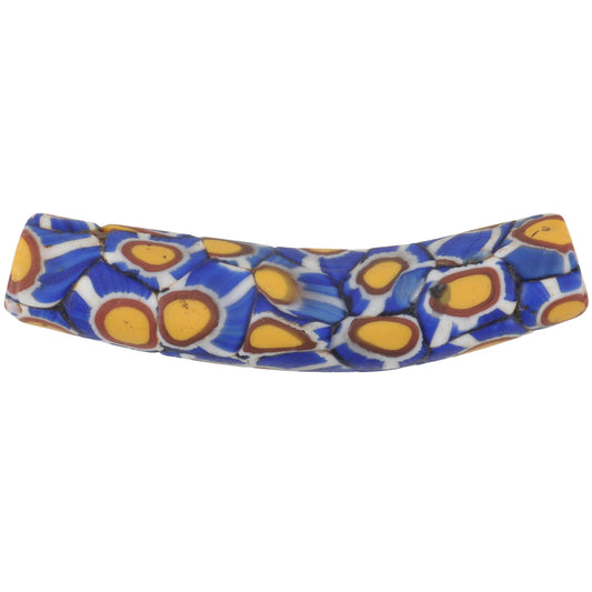 Rare Antique Venetian Elbow Millefiori Mosaic Glass Trade Bead, 42X8Mm